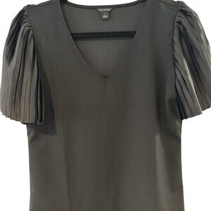 Ann Taylor Black V-Neck Blouse with Pleated Sleeves